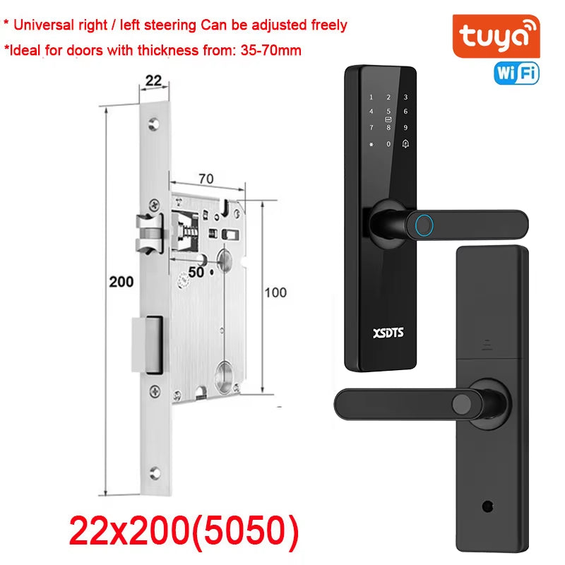 Smart WiFi Electronic Door Lock - Biometric Fingerprint, Smart Card, Password, Key Unlock & USB Emergency Charge