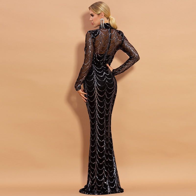 Sequins Women Maxi Dresses Long Sleeve Female Party Dresses Dress Me Up