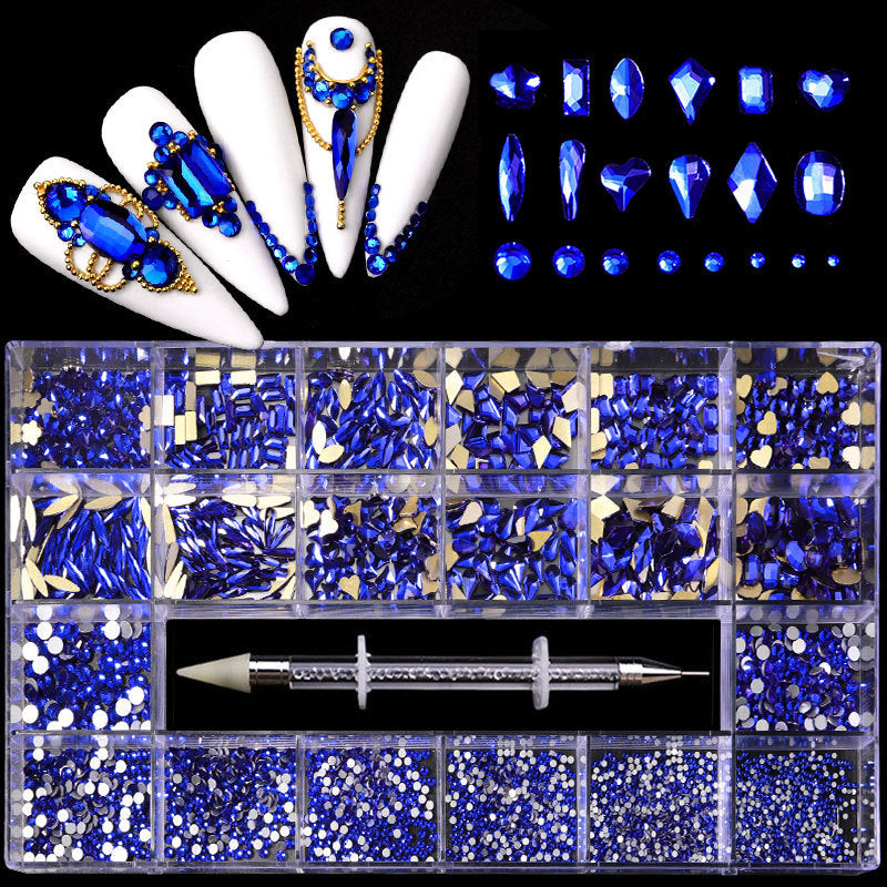 21 Grid Boxed Nail Rhinestone Flat Glass Nail Rhinestone Jewelry Set Dress Me Up