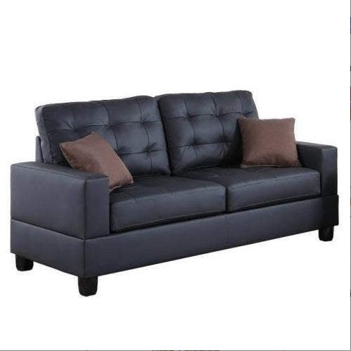 Living Room Furniture 2pc Sofa Set Black Faux Leather Tufted Sofa Loveseat W Pillows Cushion Couch CoolZStuffs