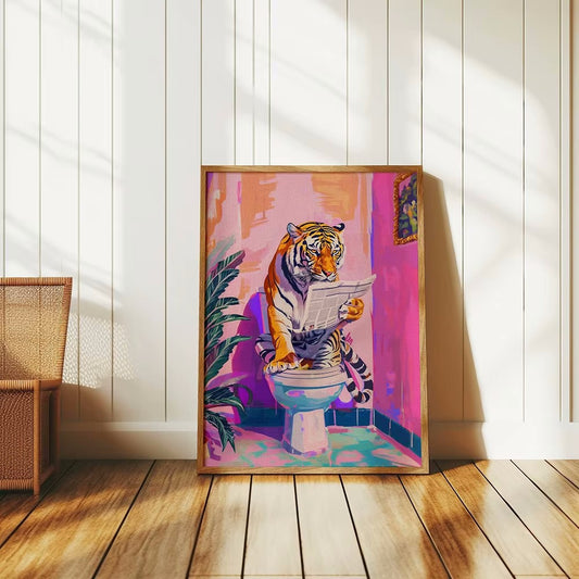 Funny Jungle Animal Tiger In Bathroom Toilet Poster Dress Me Up