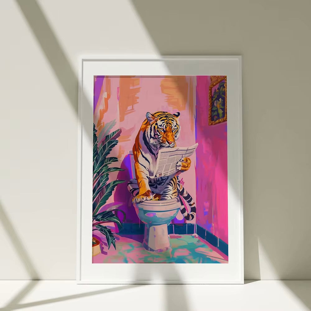 Funny Jungle Animal Tiger In Bathroom Toilet Poster Dress Me Up