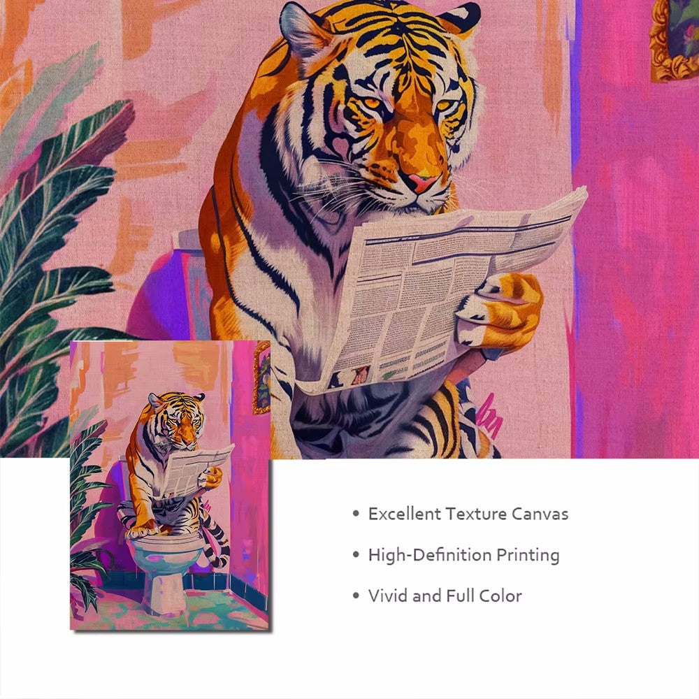 Funny Jungle Animal Tiger In Bathroom Toilet Poster Dress Me Up