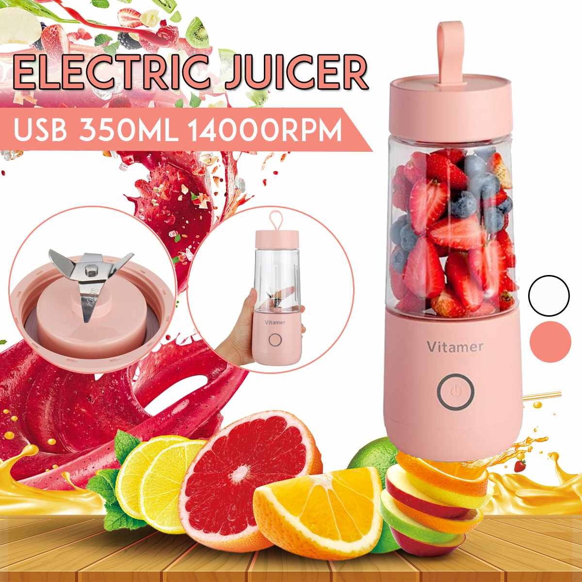 350ml Portable Blender Juicer Electric USB Rechargeable Mixer Smoothie Slushy Cup Juice Blender Bottle USB Charging Kitchen Gadgets Dress Me Up