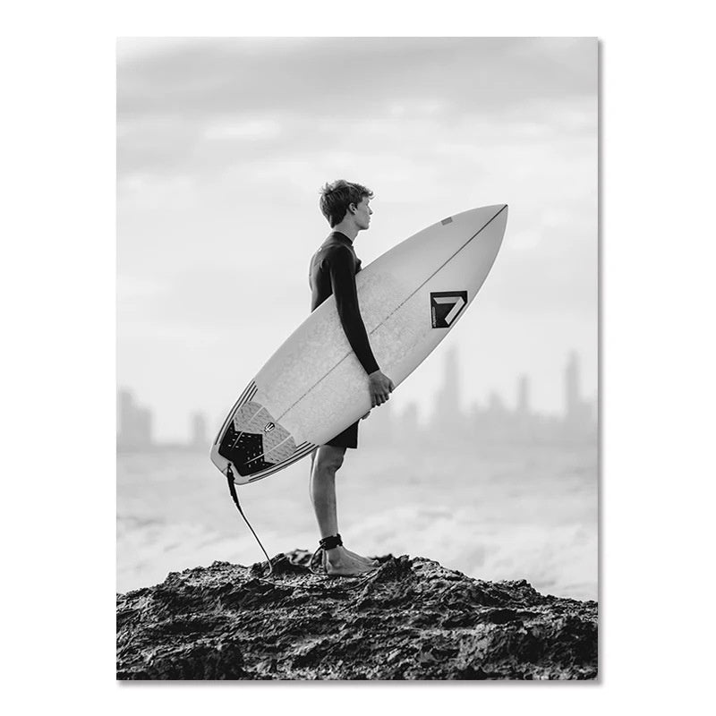 Nordic Modern Black And White Seaside Landscape Holiday Surfing Background Wall Poster Frameless Painting Dress Me Up