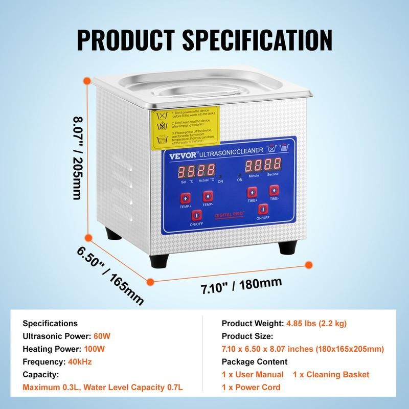 VEVOR Professional Ultrasonic Cleaner, Max. 30L Ultrasonic Jewelry Cleaner with Digital Timer & Heater, Stainless Steel Industrial Sonic Cleaner 40Khz for Glasses, Watches, Rings, Small Parts