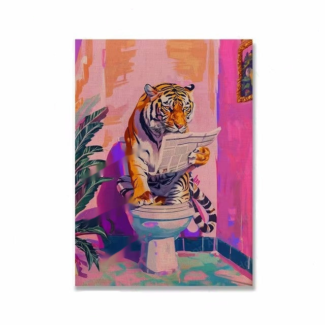 Funny Jungle Animal Tiger In Bathroom Toilet Poster Dress Me Up