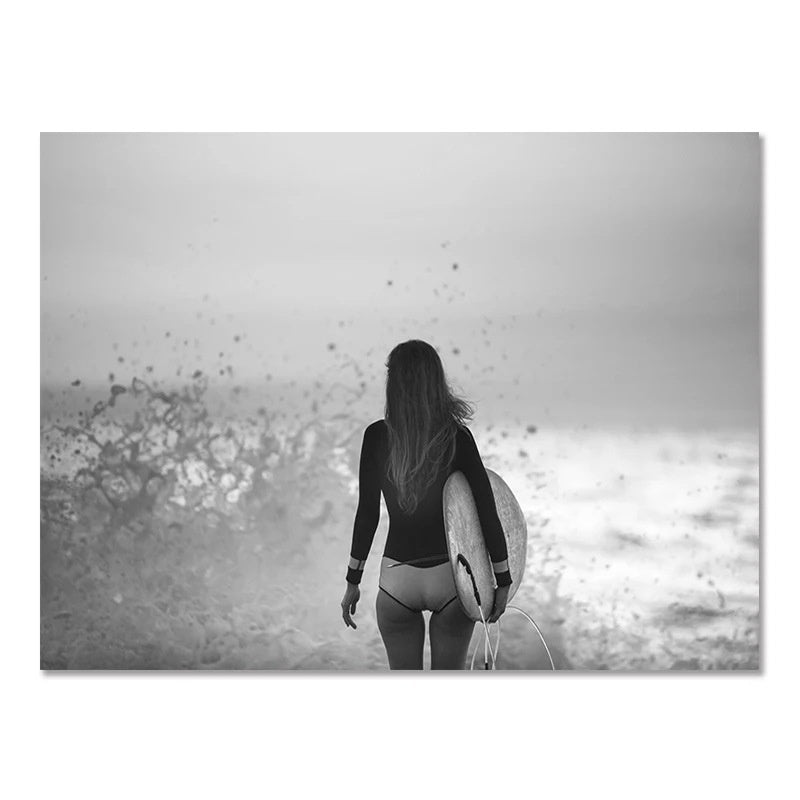 Nordic Modern Black And White Seaside Landscape Holiday Surfing Background Wall Poster Frameless Painting Dress Me Up