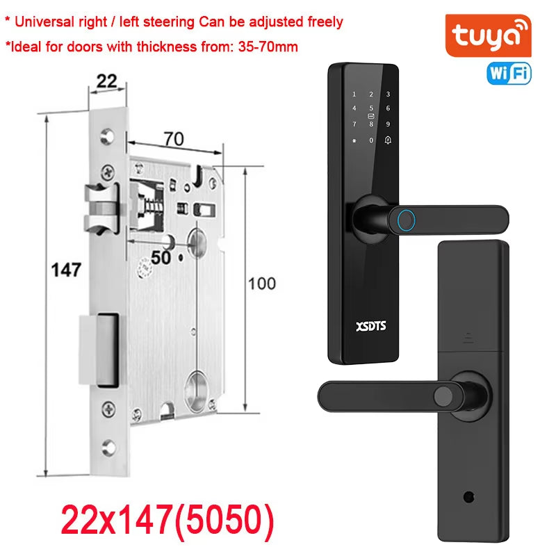 Smart WiFi Electronic Door Lock - Biometric Fingerprint, Smart Card, Password, Key Unlock & USB Emergency Charge