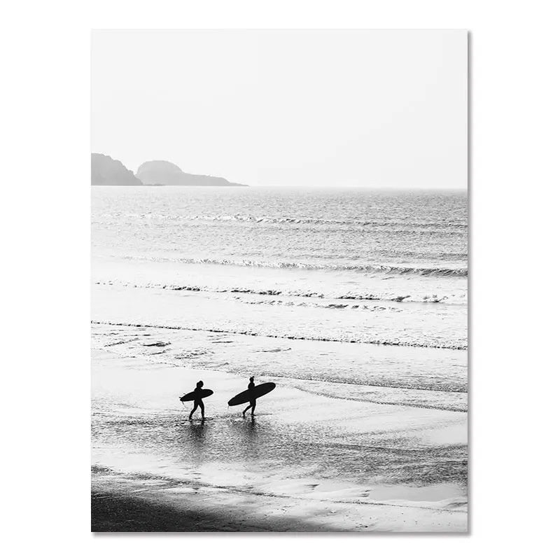 Nordic Modern Black And White Seaside Landscape Holiday Surfing Background Wall Poster Frameless Painting Dress Me Up