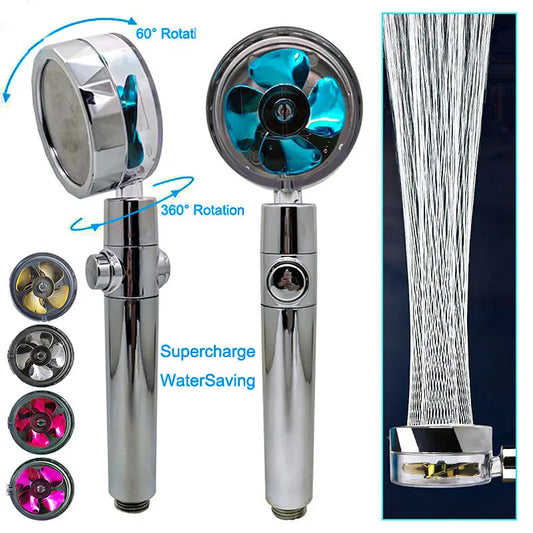 Shower Head Water Saving Flow 360 Degrees Rotating With Small Fan ABS Rain High Pressure Spray Nozzle Bathroom Accessories Dress Me Up