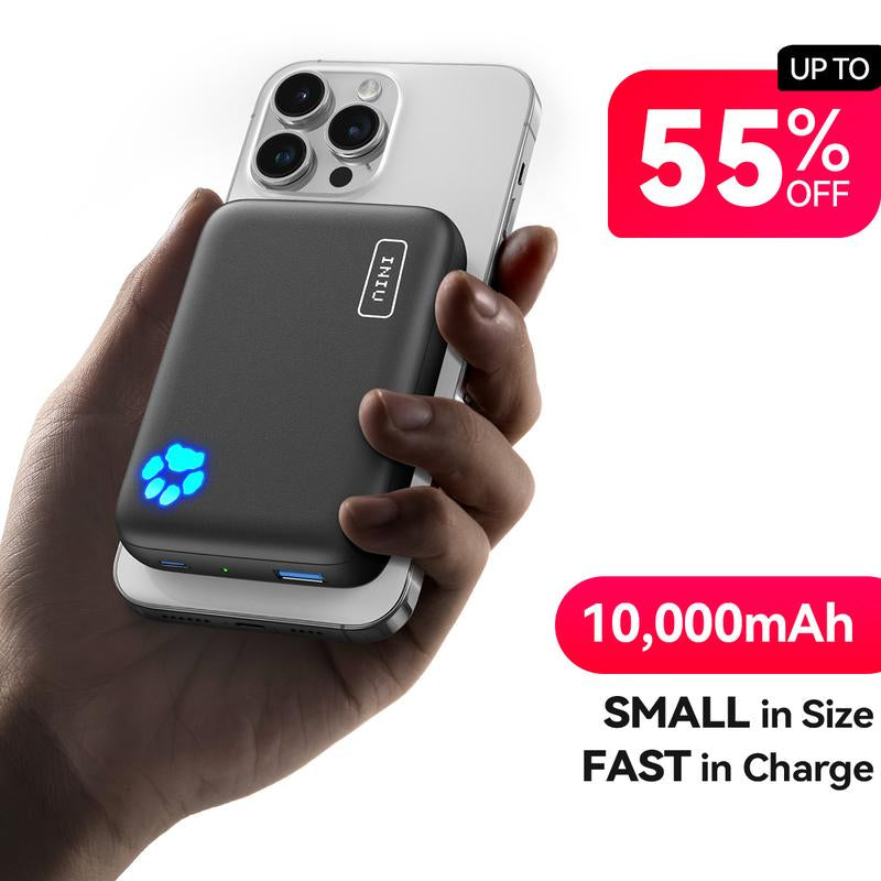 INIU Magnetic Power Bank, 10000Mah 20W PD QC3.0 Wireless Portable Charger Fast Charging, USB C In&Out External Pack, Compatible with Iphone 16 15 14 13 12 Pro Max Mini and Mag-Safe Battery Pack Smartphone Chargeable Batteries