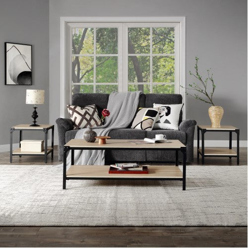 Industrial Coffee Table for Living Room, with Storage Shelf, Rivet Design, Wood Look Accent Furniture CoolZStuffs