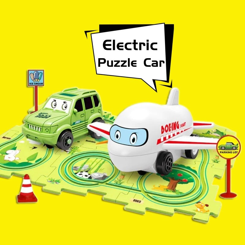 Children Puzzle Electric Railroad Speeder DIY Assembly Electric Car Automatic Rail City Scene Construction Education Toy Gift Dress Me Up