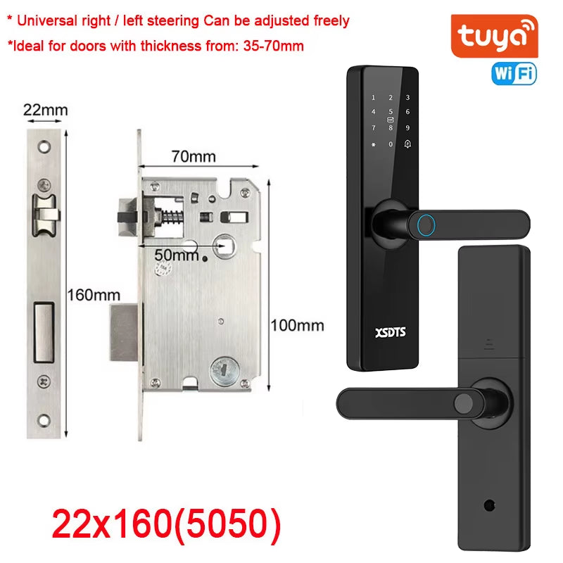 Smart WiFi Electronic Door Lock - Biometric Fingerprint, Smart Card, Password, Key Unlock & USB Emergency Charge