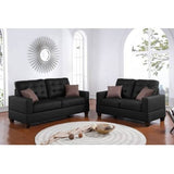 Living Room Furniture 2pc Sofa Set Black Faux Leather Tufted Sofa Loveseat W Pillows Cushion Couch CoolZStuffs