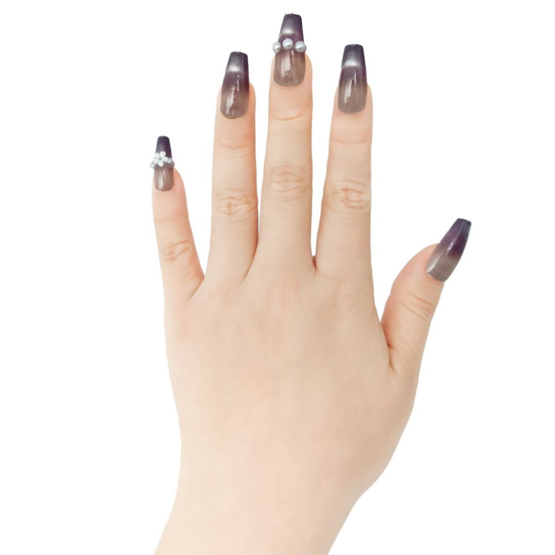 Eggplant Color Set With Pearl Diamond Nails Dress Me Up