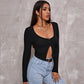 Long Sleeved Crop Cardigan Top Sexy Button Knit T-shirt Dress Me Up