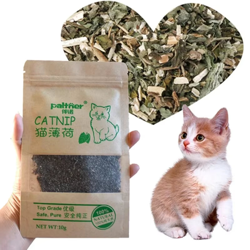 New Organic 100% Natural Cat Catnip Cattle Grass 10G Cat Mint Leaves Menthol Flavor Funny Cat Training Toy Cats Supplies