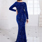 Women Modest Stretch Sequin Royal Blue Evening Prom Gown Party Dress Me Up