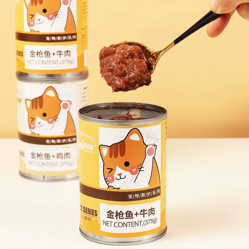 375G Cat Canned Tuna Chicken Beef Canned Pet Cat Wet Food Canned Delicious Meat Soup Fattening Cat Snacks Pet Food