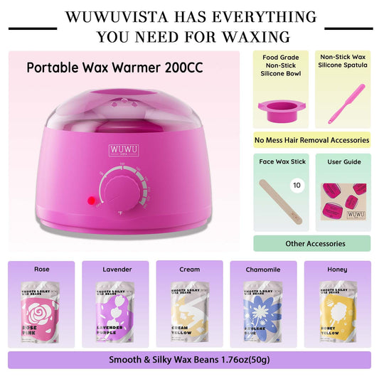 Waxing Kit WUWUVISTA Hair Removal Wax Kit Wax Melt Warmer Waxing Beads For Face, Brazilian, Full Body, Bikini 19 Items Dress Me Up