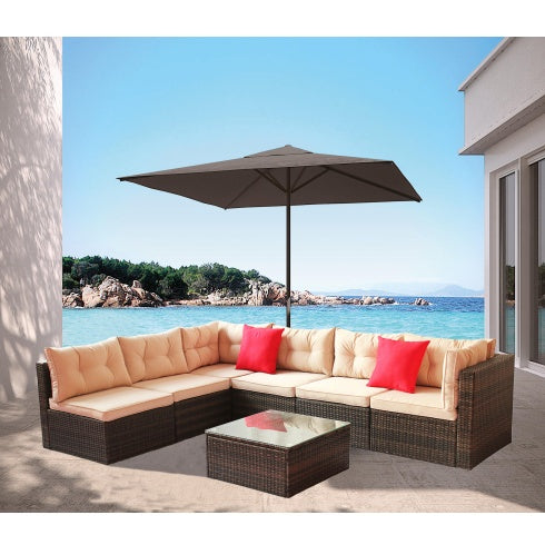 Patio Furniture Set PE Rattan Sectional Garden Furniture Corner Sofa Set CoolZStuffs