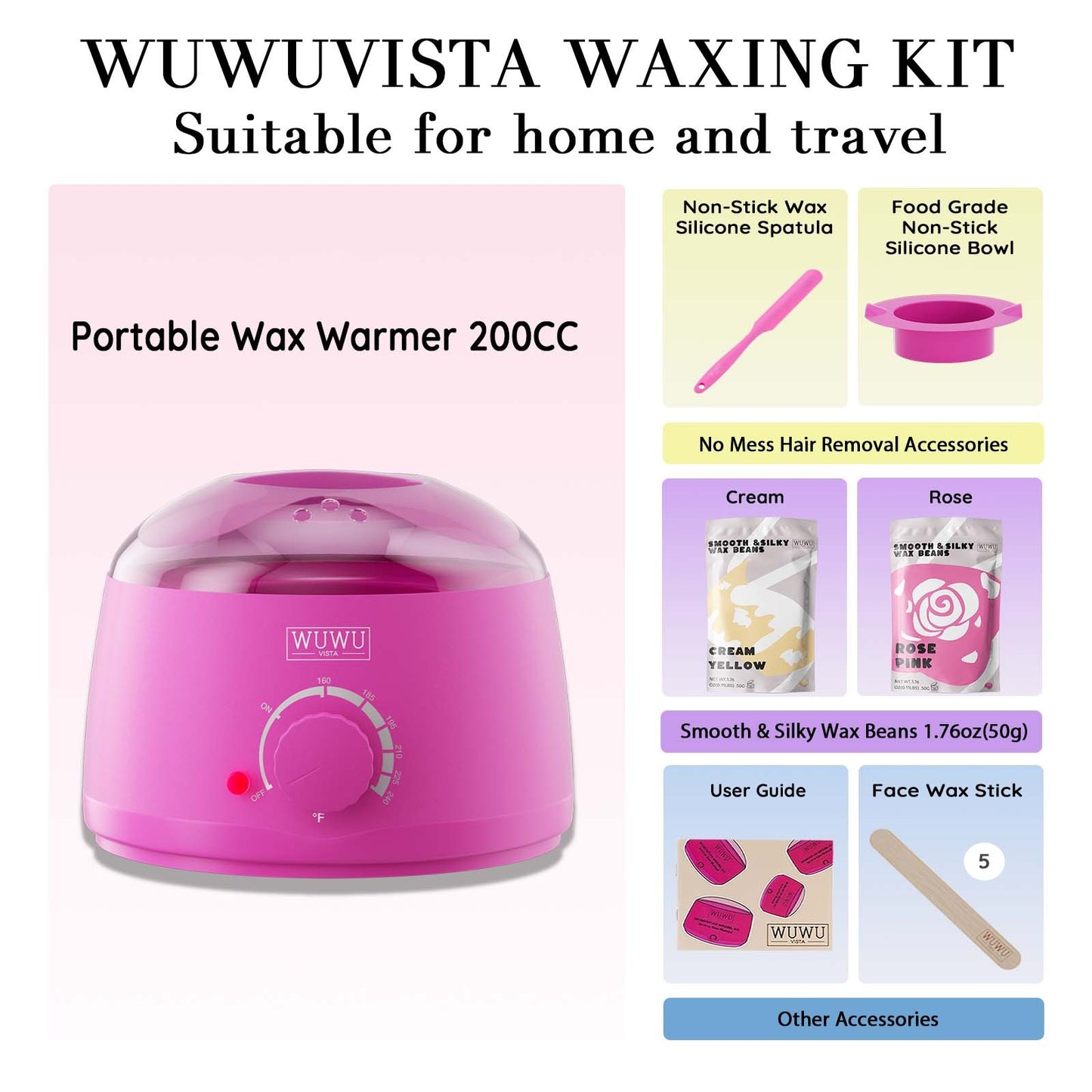 Waxing Kit 11 Items WUWUVISTA Hair Removal Wax Kit Wax Melt Warmer Waxing Beads Face,Brazilian,Full Body,Bikini,Sensitiive Skin Suitable For Plugs Of American, British, And European Specifications Dress Me Up