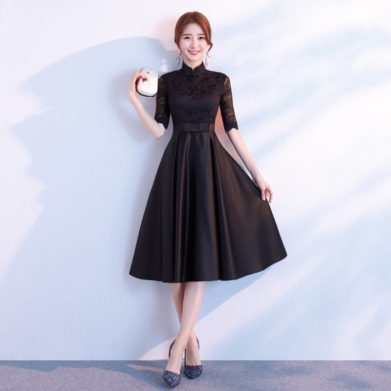 The End Elegant Long Sleeve Thin Company Annual Meeting Black Dress Dress Long Section Dress Me Up