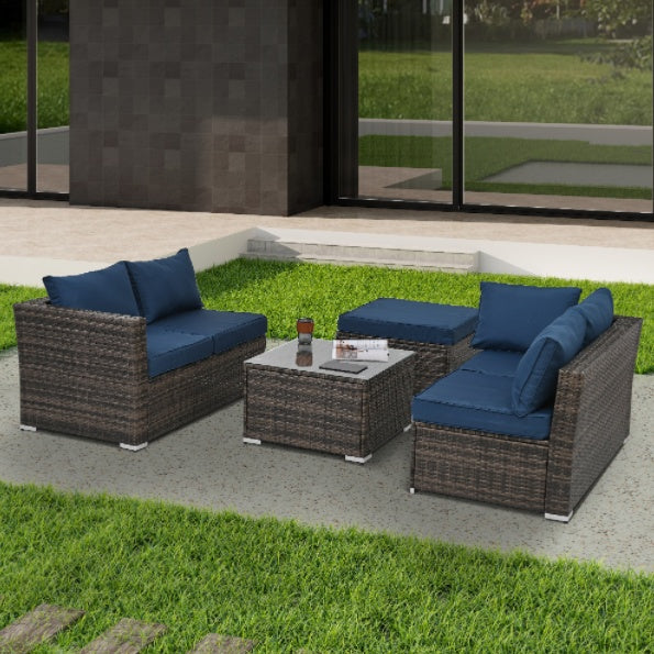 Patio Furniture, Outdoor Furniture, Seasonal PE Wicker Furniture, 4 Set Wicker Furniture With Tempered Glass Coffee Table CoolZStuffs