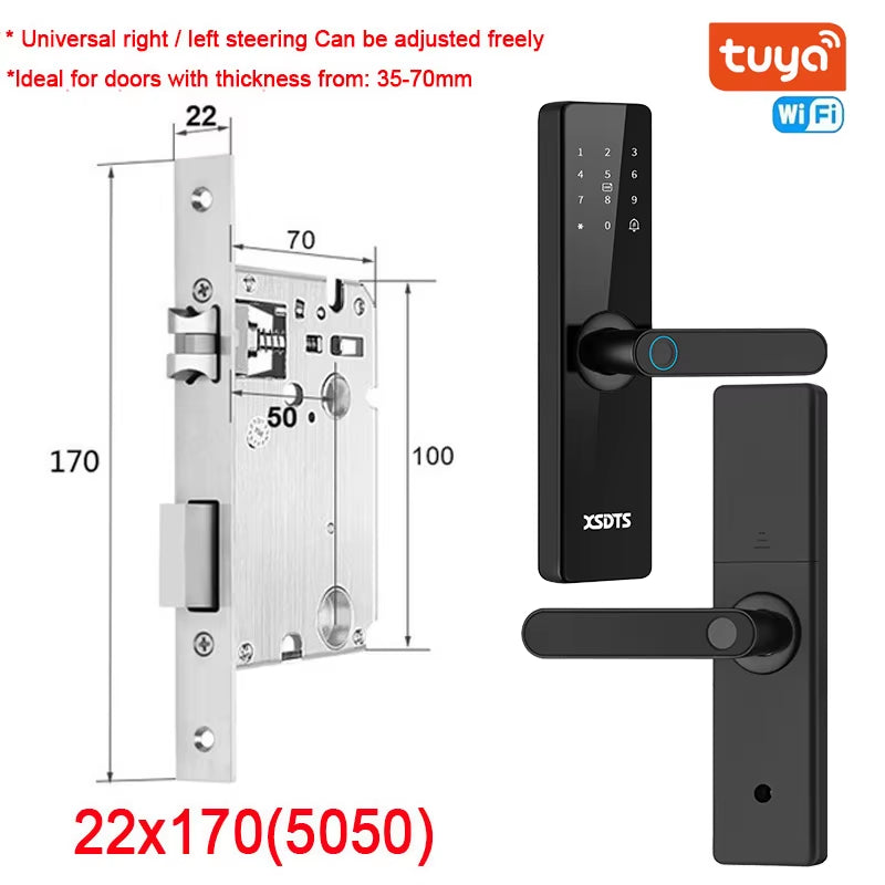 Smart WiFi Electronic Door Lock - Biometric Fingerprint, Smart Card, Password, Key Unlock & USB Emergency Charge