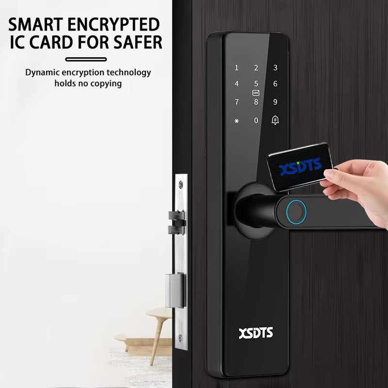 Smart WiFi Electronic Door Lock - Biometric Fingerprint, Smart Card, Password, Key Unlock & USB Emergency Charge