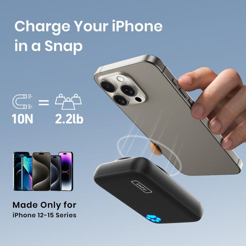 INIU Magnetic Power Bank, 10000Mah 20W PD QC3.0 Wireless Portable Charger Fast Charging, USB C In&Out External Pack, Compatible with Iphone 16 15 14 13 12 Pro Max Mini and Mag-Safe Battery Pack Smartphone Chargeable Batteries