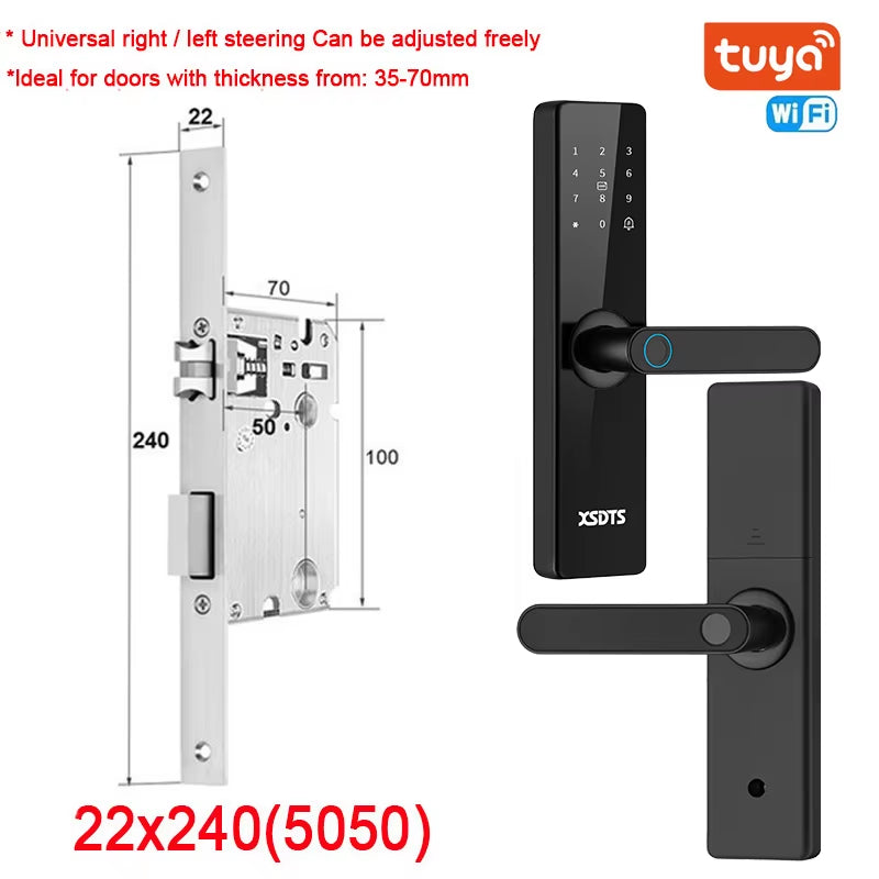 Smart WiFi Electronic Door Lock - Biometric Fingerprint, Smart Card, Password, Key Unlock & USB Emergency Charge