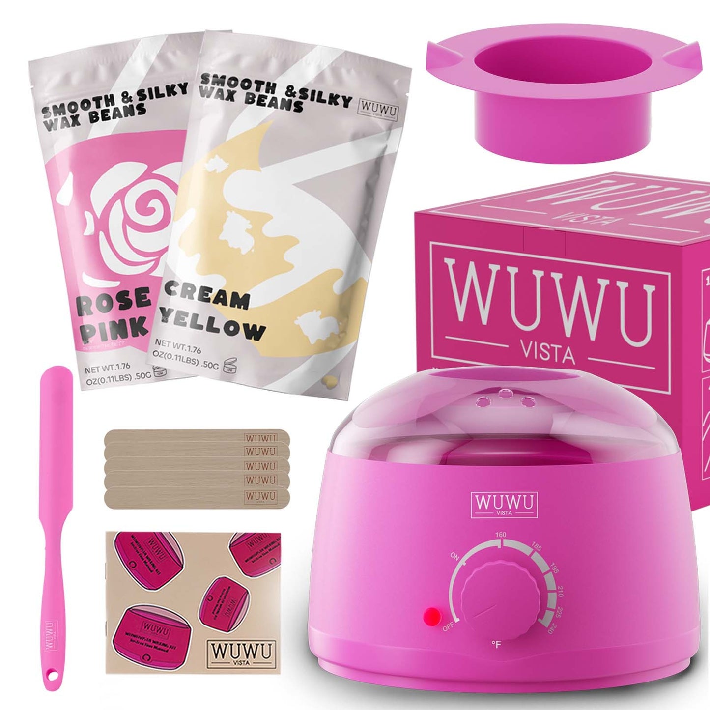 Waxing Kit 11 Items WUWUVISTA Hair Removal Wax Kit Wax Melt Warmer Waxing Beads Face,Brazilian,Full Body,Bikini,Sensitiive Skin Suitable For Plugs Of American, British, And European Specifications Dress Me Up