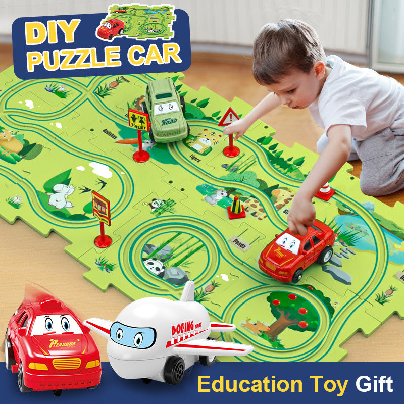 Children Puzzle Electric Railroad Speeder DIY Assembly Electric Car Automatic Rail City Scene Construction Education Toy Gift Dress Me Up